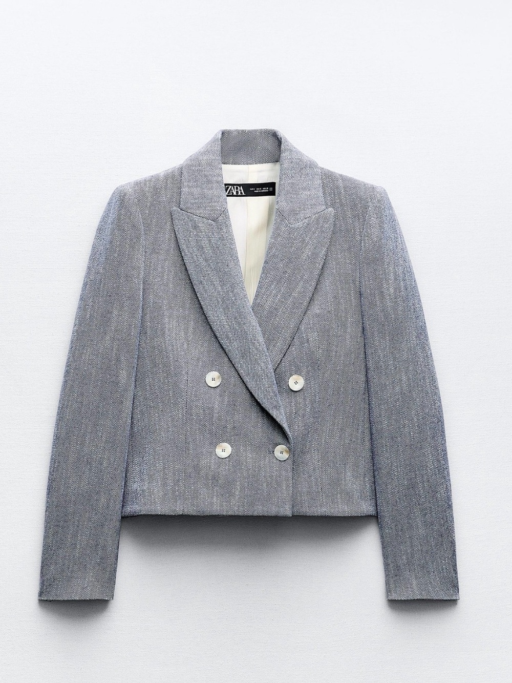Zara Cropped Double-Breasted Blazer in Heather Gray